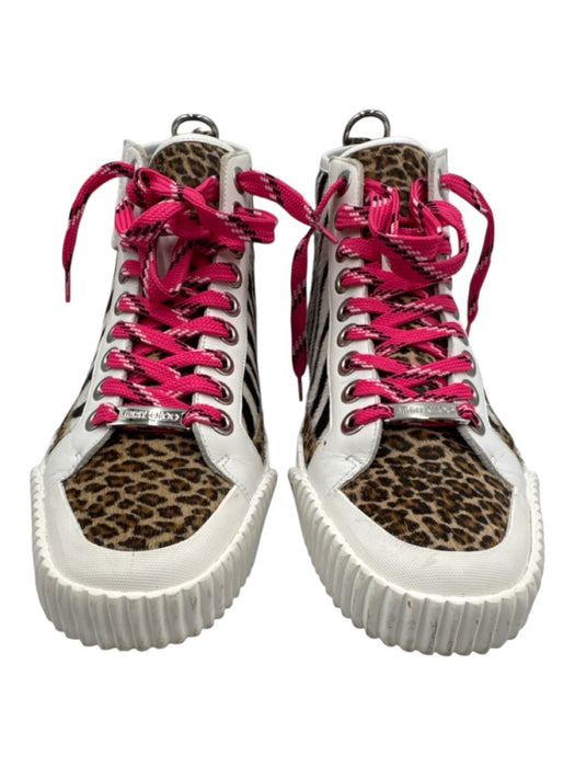 Jimmy Choo Shoe Size 40 Pink, Brown, White Pony Hair Lace Up Mid Top Sneakers Pink, Brown, White / 40