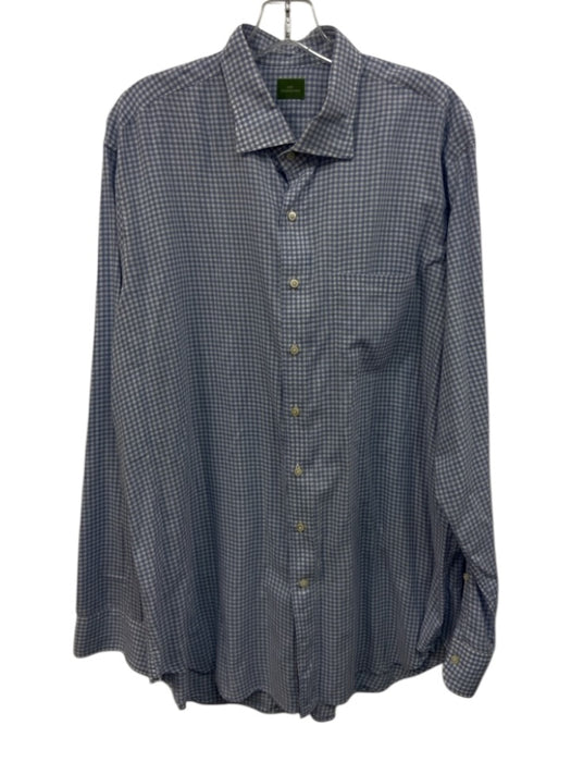 Sid Mashburn Size XL White & Blue Cotton Plaid Button Down Long Sleeve Shirt White & Blue / XL