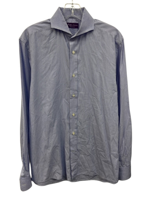 Ralph Lauren Purple Size 16 Blue & White Cotton Striped Men's Long Sleeve Shirt Blue & White / 16