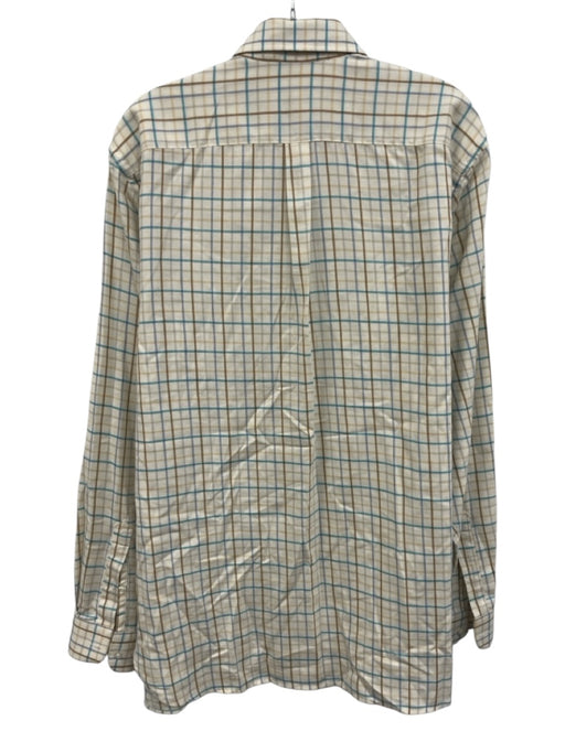 Alan Paine Size L Off White & Blue Cotton Grid Button Up Men's Long Sleeve Shirt Off White & Blue / L