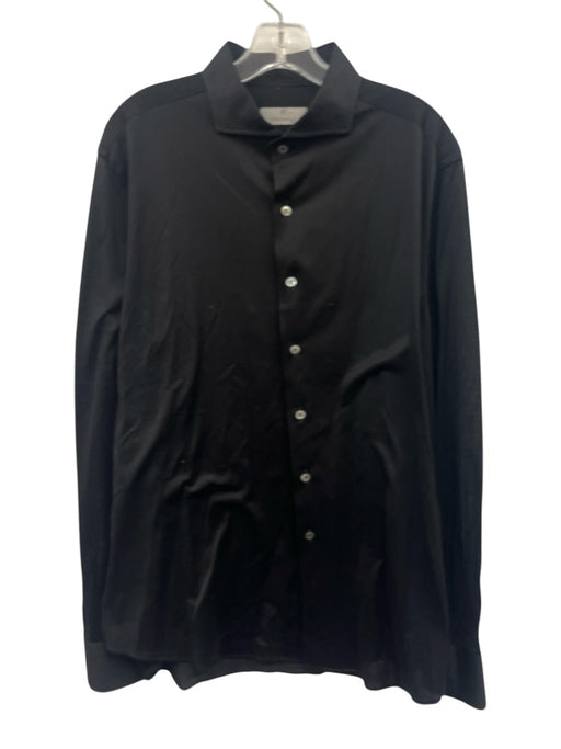 Canali Size XL Black Cotton Blend Solid Button Up Men's Long Sleeve Shirt Black / XL