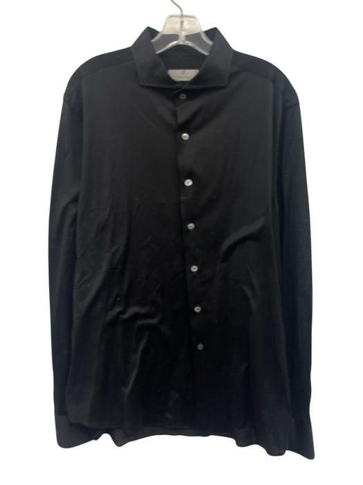 Canali Size XL Black Cotton Blend Solid Button Up Men's Long Sleeve Shirt Black / XL