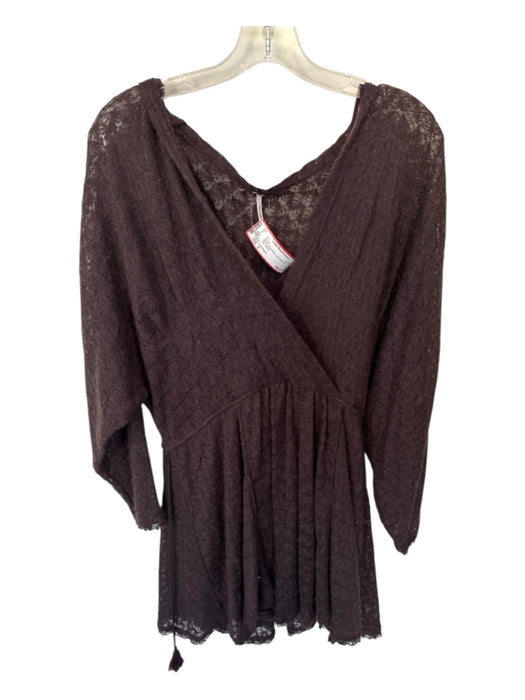 Free People Size S Brown Wool Blend Long Sleeve Knit Slip Dress Brown / S