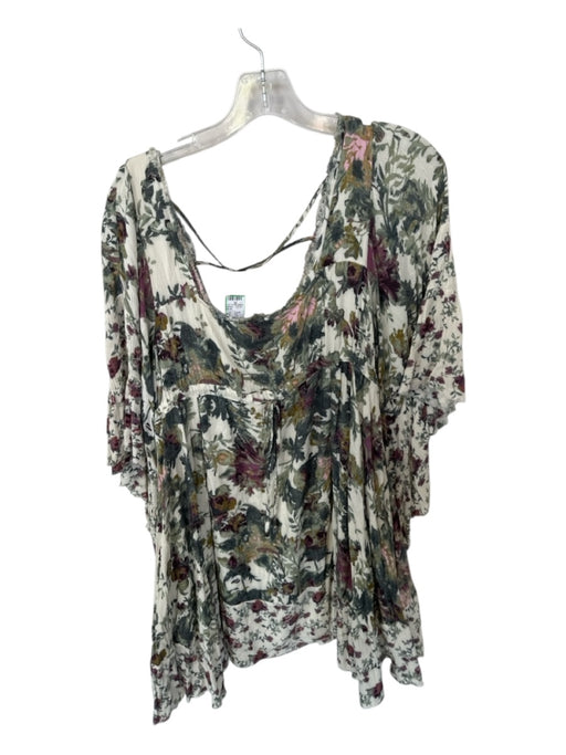 Free People Size S White & Green Floral Midi Dress White & Green / S