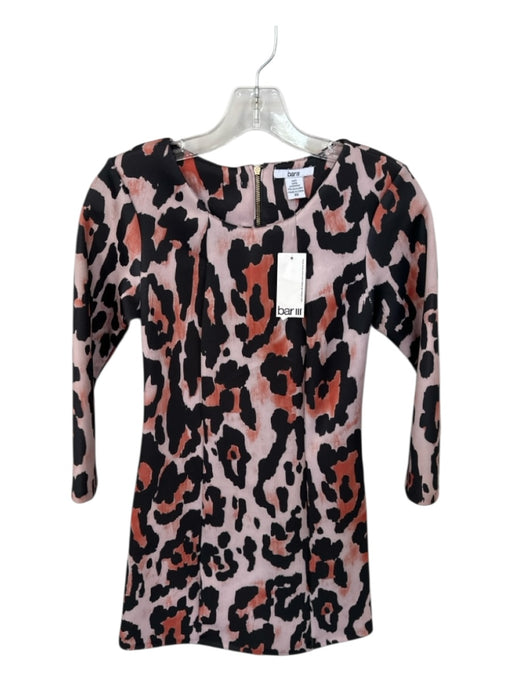 Bar III Size XS Black & Tan Animal Print Quarter Sleeves Midi Dress Black & Tan / XS