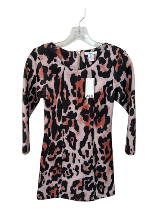 Bar III Size XS Black & Tan Animal Print Quarter Sleeves Midi Dress Black & Tan / XS