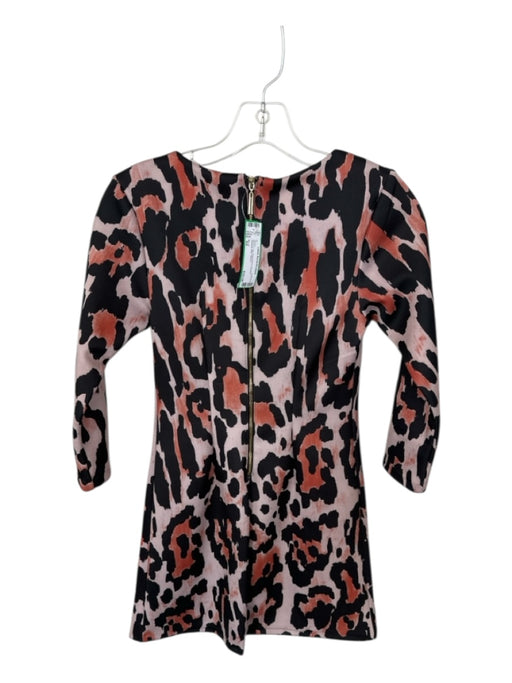 Bar III Size XS Black & Tan Animal Print Quarter Sleeves Midi Dress Black & Tan / XS