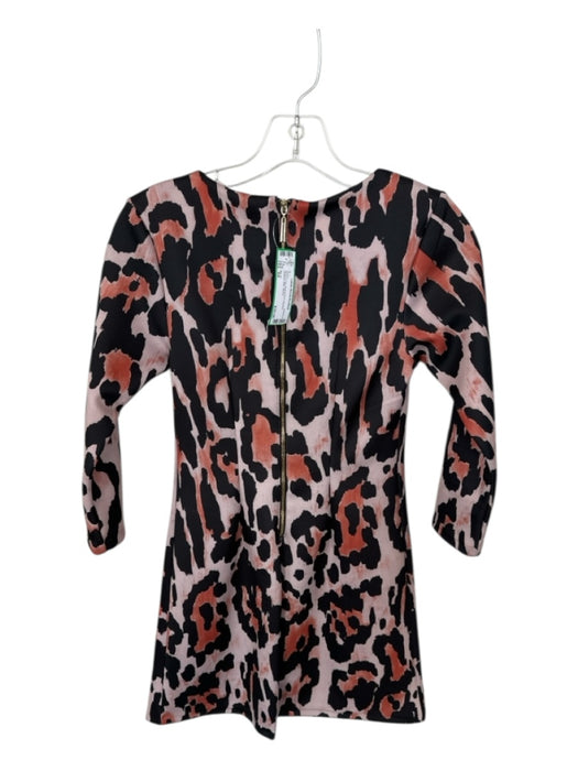 Bar III Size XS Black & Tan Animal Print Quarter Sleeves Midi Dress Black & Tan / XS