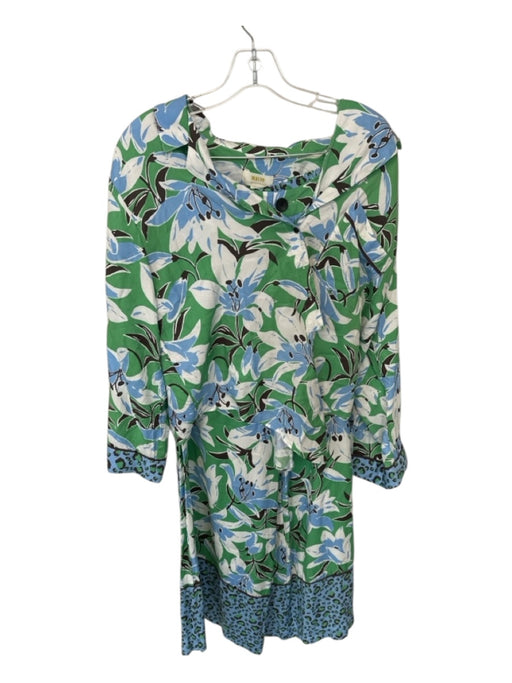 Maeve Size M Blue & Green Viscose Long Sleeve Flowers Wide Leg Pant Set Blue & Green / M