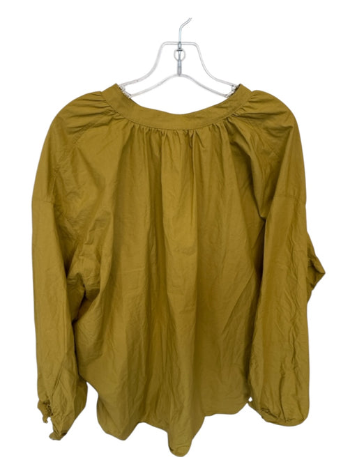 Free People Size S Mustard Cotton Long Balloon Sleeve Buttons Top Mustard / S