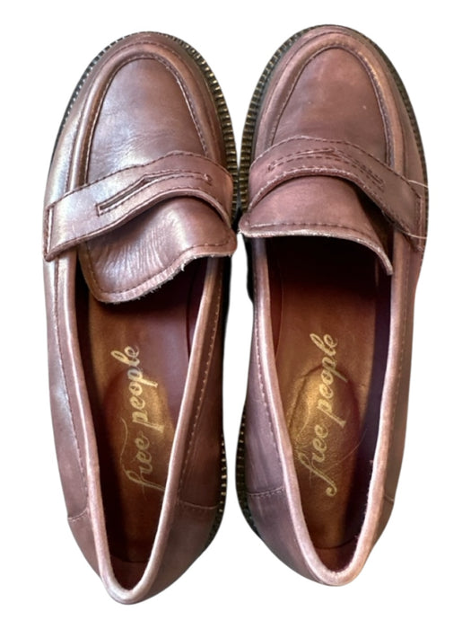 Free People Shoe Size 40 Maroon Leather Platform Block Heel Loafers Maroon / 40
