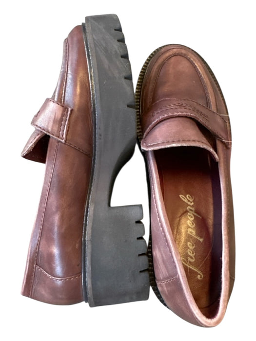 Free People Shoe Size 40 Maroon Leather Platform Block Heel Loafers Maroon / 40