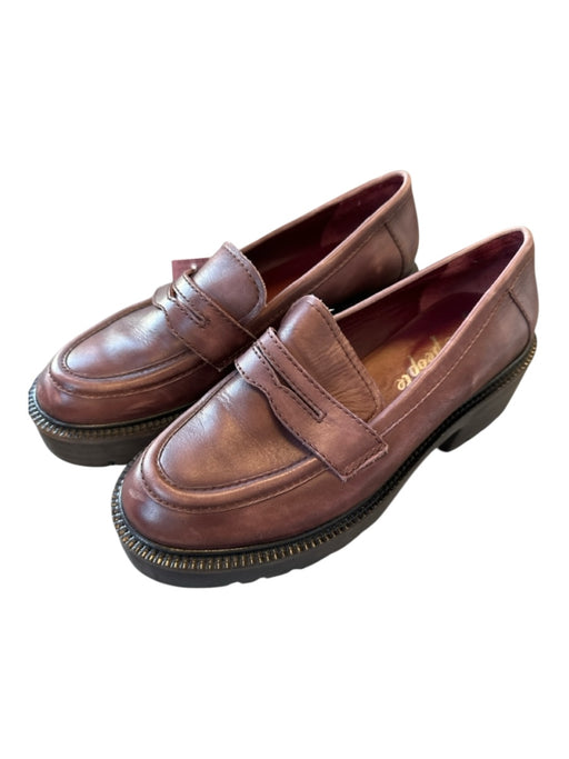 Free People Shoe Size 40 Maroon Leather Platform Block Heel Loafers Maroon / 40