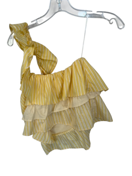 Maeve Size M Yellow & White Cotton Stripes Ruffles One Shoulder Top Yellow & White / M