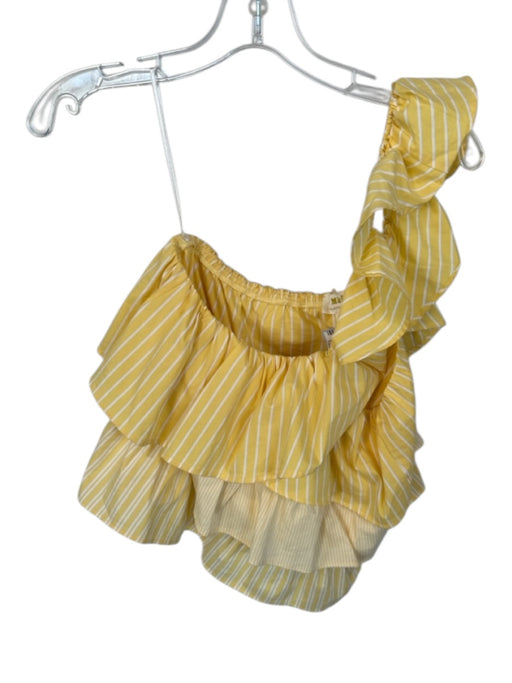 Maeve Size M Yellow & White Cotton Stripes Ruffles One Shoulder Top Yellow & White / M