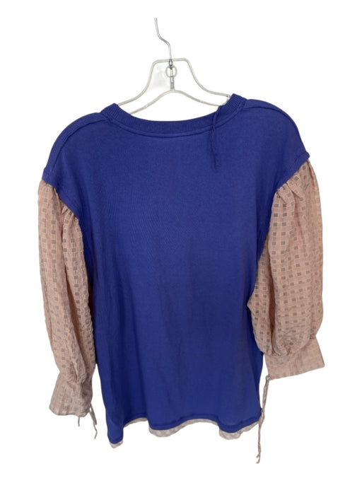 Free People Size S Purple & Blush Cotton Long Balloon Sleeve Checkered Top Purple & Blush / S