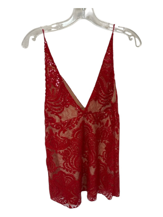 Free People Size 8 Red & Tan Polyester Blend Lace Overlay Spaghetti Strap Dress Red & Tan / 8