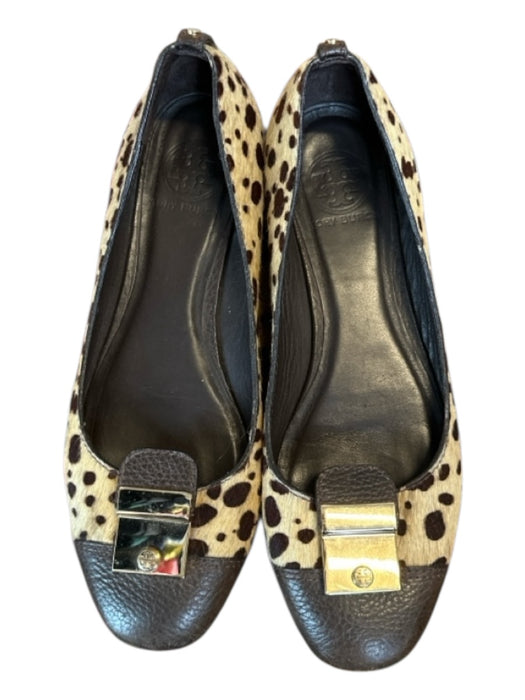 Tory Burch Shoe Size 8M Brown & Tan Leather Pony Hair Animal Print GHW Flats Brown & Tan / 8M