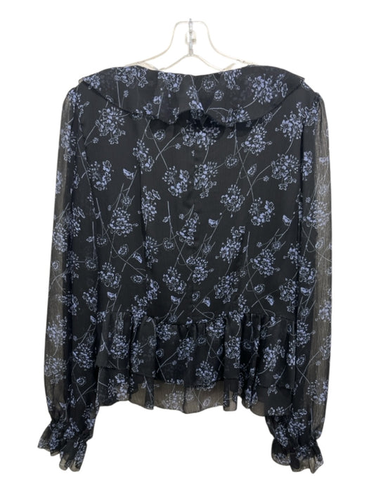 Cinq a Sept Size Large Black & Blue Polyester floral print Semi Sheer Top Black & Blue / Large