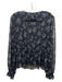 Cinq a Sept Size Large Black & Blue Polyester floral print Semi Sheer Top Black & Blue / Large