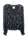 Cinq a Sept Size Large Black & Blue Polyester floral print Semi Sheer Top Black & Blue / Large
