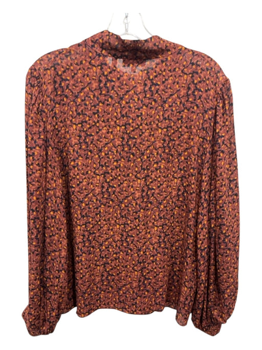 Theory Size Large Rust Orange & Blue Multi Silk Abstract Dots Semi Sheer Top Rust Orange & Blue Multi / Large