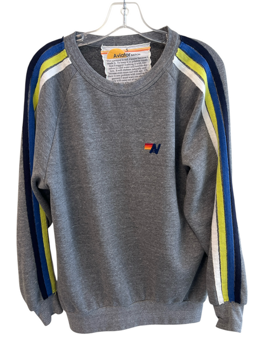 Aviator Nation Size S Gray Cotton Long Sleeve Sleeve Design Round Neck Top Gray / S