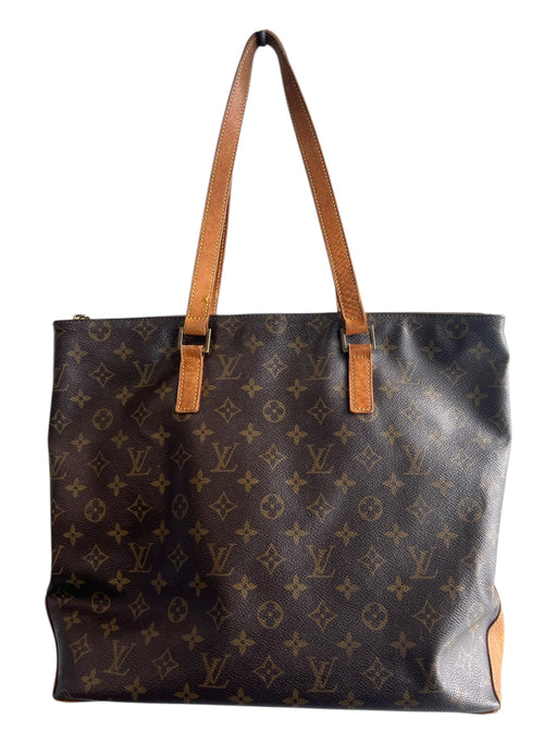 Louis Vuitton Brown & Tan Canvas & Leather Double Handle Monogram Top Zip Bag Brown & Tan / Large