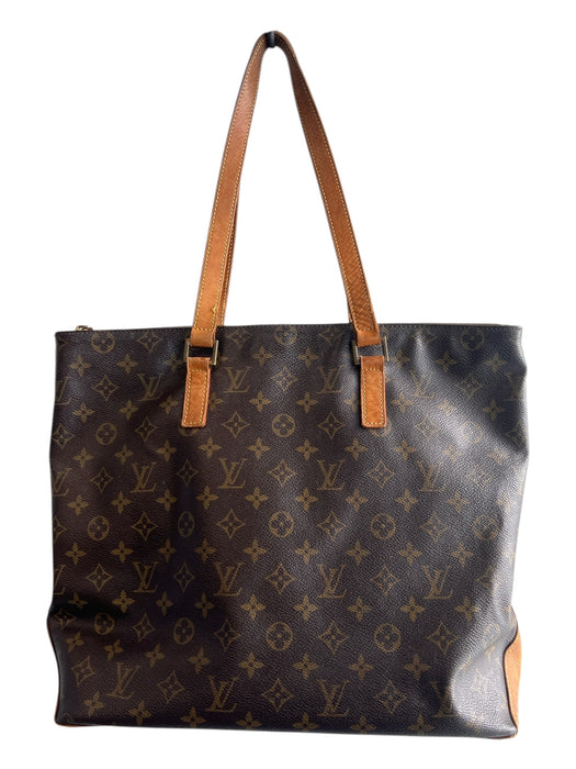 Louis Vuitton Brown & Tan Canvas & Leather Double Handle Monogram Top Zip Bag Brown & Tan / Large