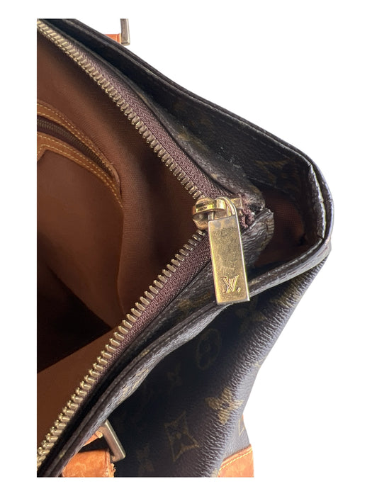 Louis Vuitton Brown & Tan Canvas & Leather Double Handle Monogram Top Zip Bag Brown & Tan / Large