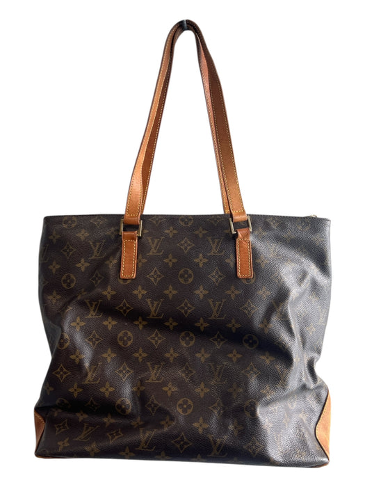 Louis Vuitton Brown & Tan Canvas & Leather Double Handle Monogram Top Zip Bag Brown & Tan / Large