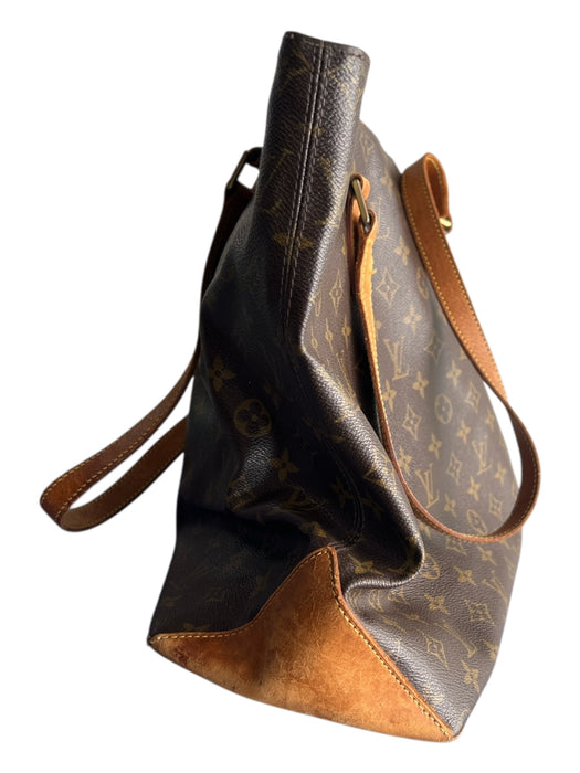 Louis Vuitton Brown & Tan Canvas & Leather Double Handle Monogram Top Zip Bag Brown & Tan / Large