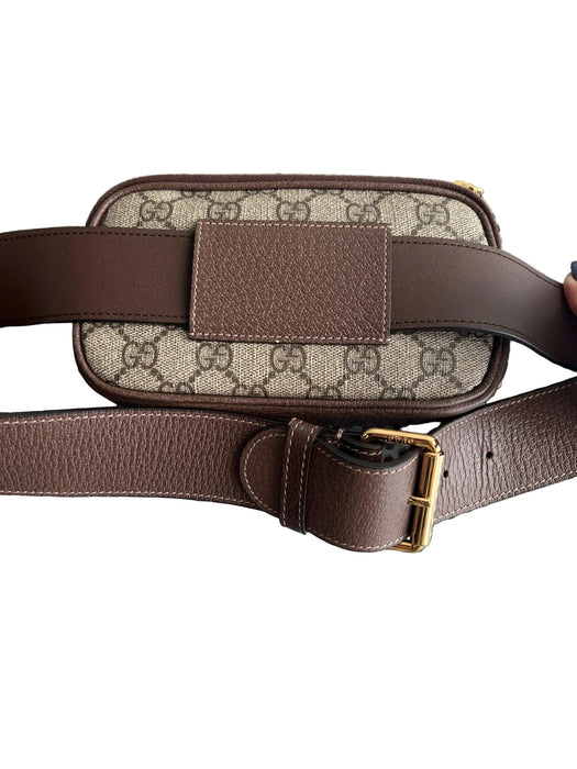 Gucci Tan Brown Coated Canvas Gold hardware Top Zip Logo Belt Bag Bag