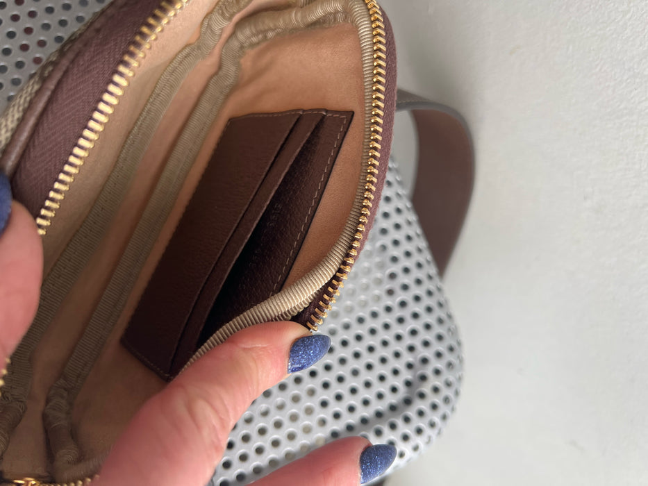 Gucci Tan Brown Coated Canvas Gold hardware Top Zip Logo Belt Bag Bag