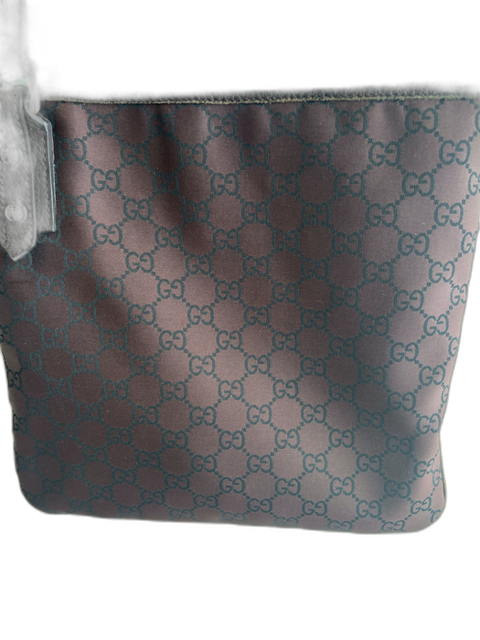 Gucci Brown & Black Canvas & Leather Messenger Silver Hardware Top Zip Bag Brown & Black / Small