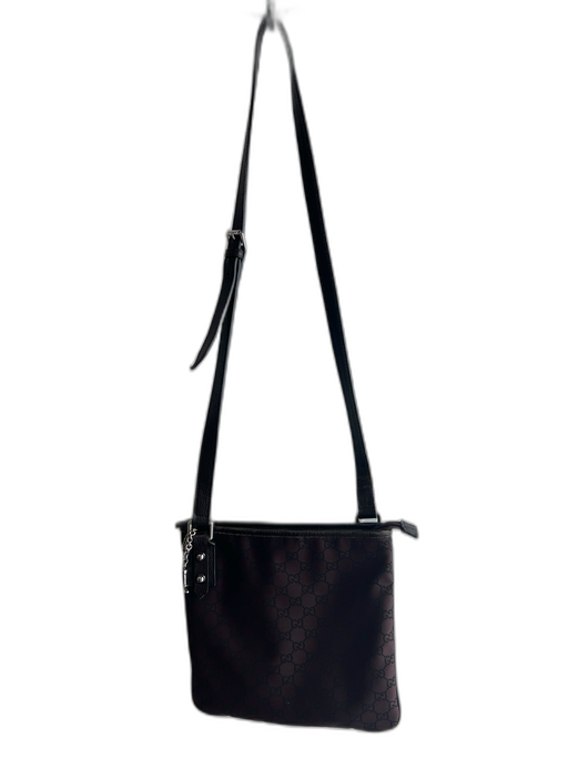 Gucci Brown & Black Canvas & Leather Messenger Silver Hardware Top Zip Bag Brown & Black / Small