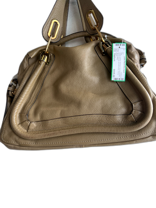 Chloe Taupe Leather Pebbled Gold Hardware Double Handle shoulder strap Bag Taupe / Medium