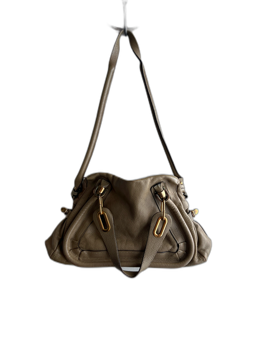 Chloe Taupe Leather Pebbled Gold Hardware Double Handle shoulder strap Bag Taupe / Medium
