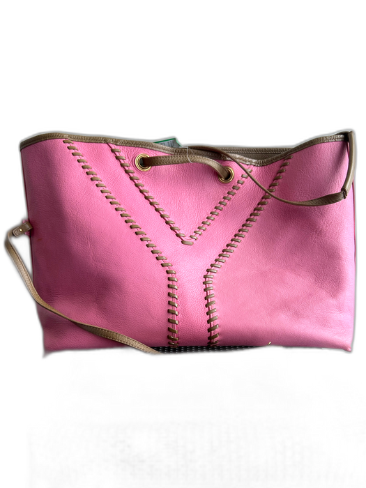 Yves Saint Laurent Taupe Leather Reversible "Y" whipstitch 2 Handles Tote Bag Taupe / Large