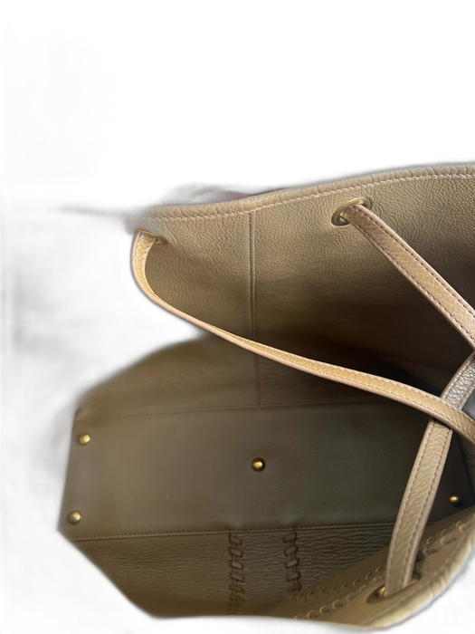 Yves Saint Laurent Taupe Leather Reversible "Y" whipstitch 2 Handles Tote Bag Taupe / Large