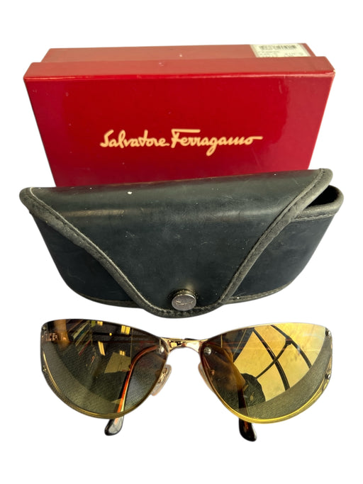 Salvatore Ferragamo Yellow & Brown Metal Frame Gold Detail Aviator Sunglasses Yellow & Brown