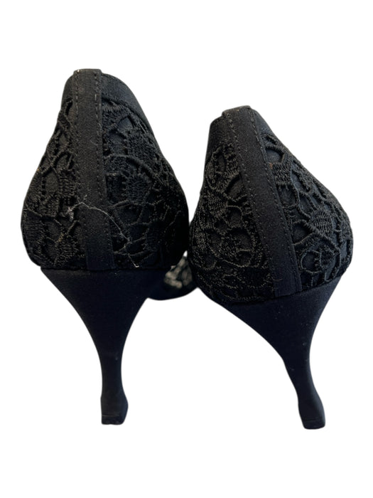 Stuart Weitzman Shoe Size est 6 Black Leather Lace Pointed Toe Kitten Heel Shoes Black / est 6