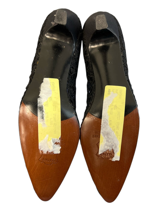 Stuart Weitzman Shoe Size est 6 Black Leather Lace Pointed Toe Kitten Heel Shoes Black / est 6