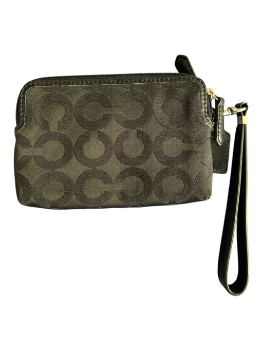 Coach Black Canvas Leather Accent Monogram Zipper Wristlet Wallets Black