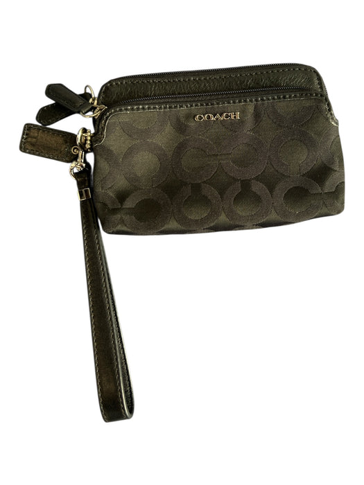 Coach Black Canvas Leather Accent Monogram Zipper Wristlet Wallets Black