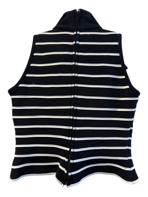 Tadashi Size Petite Black & White Nylon Sleeveless Back Zip Striped Collar Top Black & White / Petite