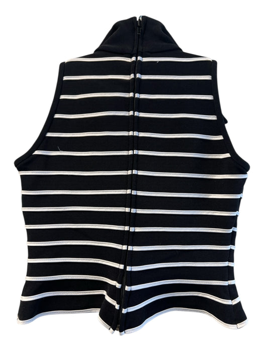Tadashi Size Petite Black & White Nylon Sleeveless Back Zip Striped Collar Top Black & White / Petite