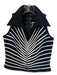 Tadashi Size Petite Black & White Nylon Sleeveless Back Zip Striped Collar Top Black & White / Petite