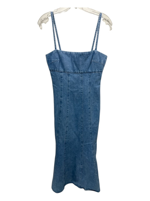 Toccin NY Size 4 Light Wash Cotton Back Zip Bust Darts Sculpted Midi Dress Light Wash / 4