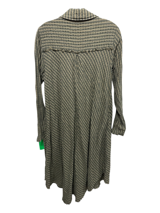 Free People Size XS Green & Gray Long Sleeve Striped Button Front Collar Jacket Green & Gray / XS